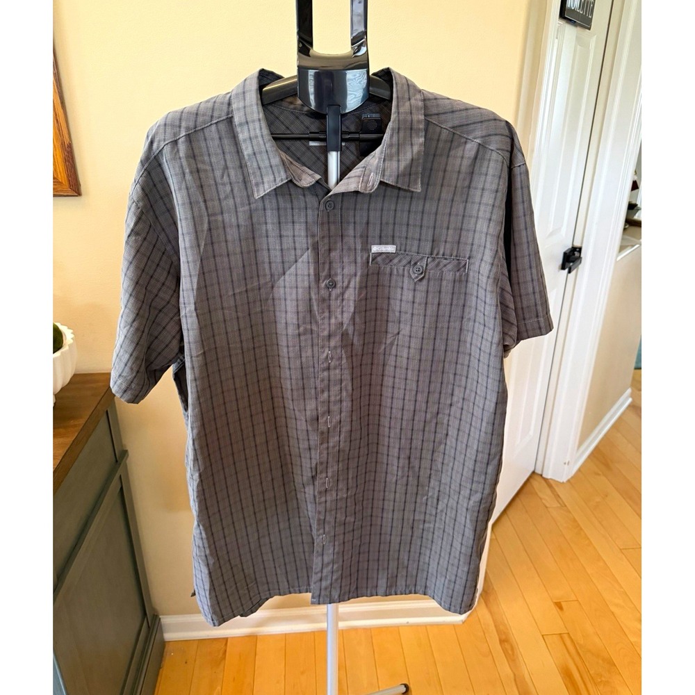 Columbia Men's XXL Gray Plaid Short Sleeve Button Up Shirt Regular Fit 2XL